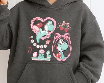 Girls Mario Hoodie, Mario Coquette Hoodie, Retro Mario Coquette Hoodie, Mario Bow Strawberry Hoodie, Mario Yoshi Hoodie, Yoshi Baby Hoodie