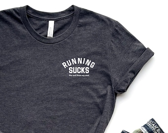 Runner Gym Pocket Shirt, Fitness Minimalist Shirt, Running Sucks the Evil from My Soul Muscle Tee, Gift for Runner, Funny Workout Tee