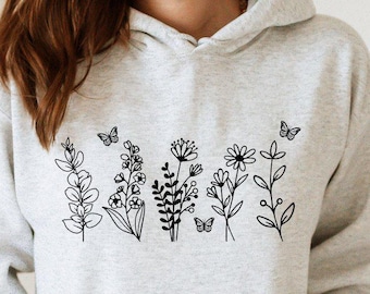 Wildflower Hoodie, Cute Flower Lovers Hoodie, Funny Bloom Hoodie, Floral Cottagecore Hoodie, Best Butterfly Hoodie, Plant Lover Hoodie