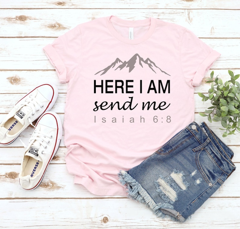 Here I Am Send Me Shirt, Christian T-Shirt, Bible Verse Shirt, Gift for Pastor, Religious Church Shirt, Mission Tshirt, Missionaire Gift image 3