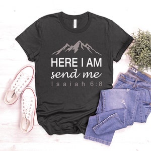 Here I Am Send Me Shirt, Christian T-Shirt, Bible Verse Shirt, Gift for Pastor, Religious Church Shirt, Mission Tshirt, Missionaire Gift image 2