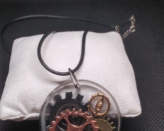 Handmade Steampunk Resin Pendant, Clockwork Gear Necklace