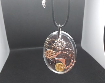 Handmade Steampunk Clockwork Gear Resin Pendant Necklace