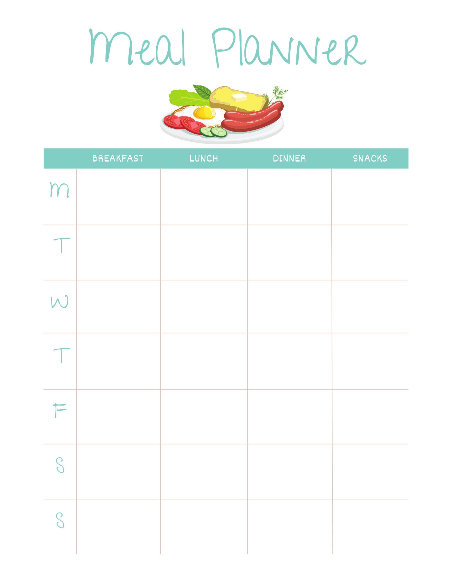 Single Page Weekly Meal Planner Template - Etsy
