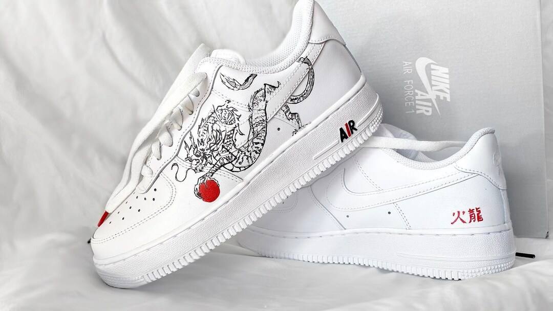 Red Black Dragon Custom Air Force 1 Asian Line Art Style Hand Painted AF1 Custom Design Aesthetic Personalized Shoes Etsy