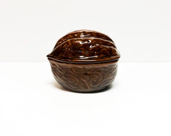 Glazed ceramic walnut lidded dish