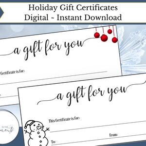Printable Gift Certificates, Gift Cards, Christmas  Holiday Gifts, Coupon Voucher, Gift Voucher, Christmas Coupons, Coupon Voucher, Fun Gift