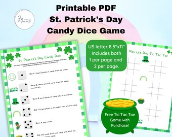 St Patrick's Day Candy Dice Game, Family Game, Kid's Candy Game, St Paddys Day Activity, Party Game, St. Paddy's Day School Party, printable