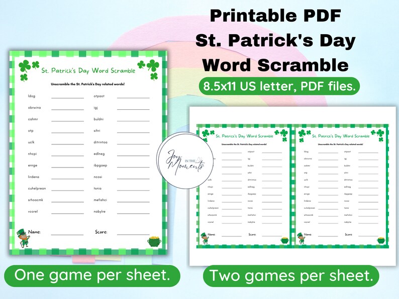 Word Scramble St Patrick's Day Activity. Educational Game, School Party ...
