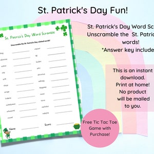 Word Scramble St Patrick's Day Activity. Educational and - Etsy