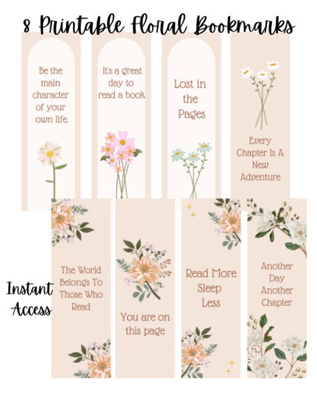 PRINTABLE Floral Bookmarks 8 Printable Bookmarks Instant - Etsy
