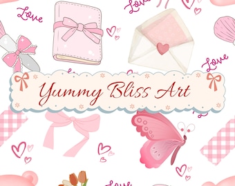 Lovely Pink Seamless Pattern Theme PNG – Cute Pastel Digital Paper for Fabric, Scrapbook, Sticker, Journal, 12x12” 300DPI