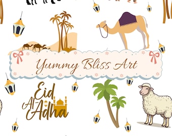 Eid al-Adha Seamless Pattern PNG – Islamic Digital Paper, Cute Muslim Design for Mubarak Decor, 12x12” 300DPI Transparent