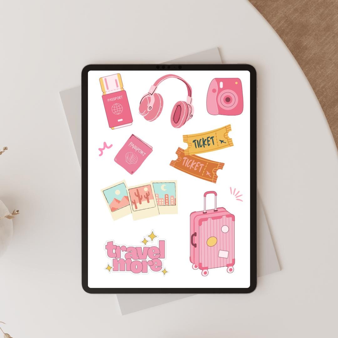 Travel Pink Sticker Pack | PDF Digital Download for Planners, Journals ...