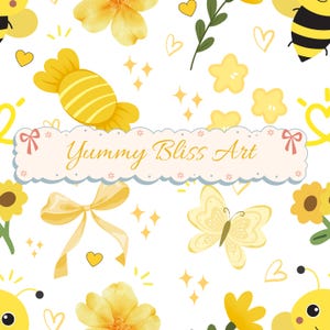 Lovely Yellow Seamless Pattern PNG – Cute Digital Paper, Aesthetic Kawaii Background, 12x12” 300DPI for Fabric, Scrapbook, Journal