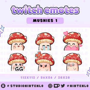 Cute Light Red-Top Mushie Emotes (Twitch/Discord) - Kawaii - Mushrooms