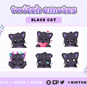 Kawaii Black Cat Emotes - Twitch, Discord, YouTube