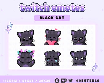 Kawaii Black Cat Emotes - Twitch, Discord, YouTube