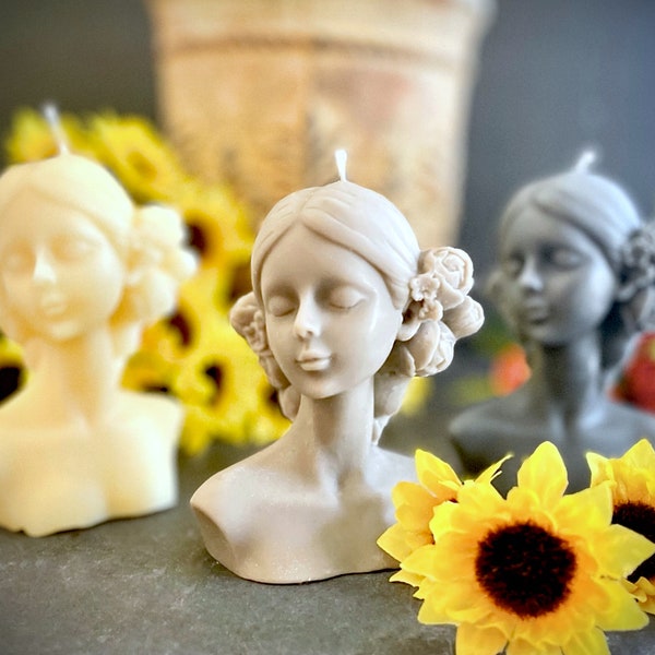 Victorian Lady Bust Sculpture Candle - Soy and Beeswax Handcrafted Candle - Various Color and Scent Options