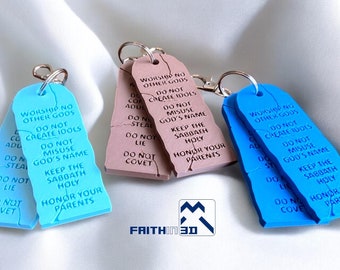 Ten Commandments car charm/ Keychain in Hebrew or English, 3.75” x 1.5”, Easter Gift,Baptism Gift