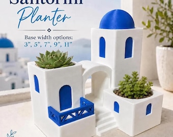 Santorini Planter #15 | Greek Island Mini Planter | Blue Dome House | Succulent Pot | 3”, 5”, 7”, 9” Sizes | Custom Door & Window Colors
