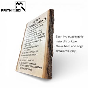 Tablet met tien geboden op hout met levende randen – Hebreeuws of Engels, lasergegraveerd, 3 maten afbeelding 4
