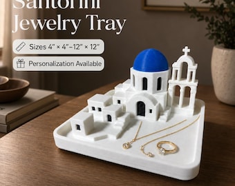 Santorini Jewelry Tray, Blue Dome, Whitewashed Architecture, Greek Island Decor