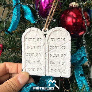 Ten Commandments Ornament: Hebrew Stone-Look Car Charm,Christmas Tree Ornament