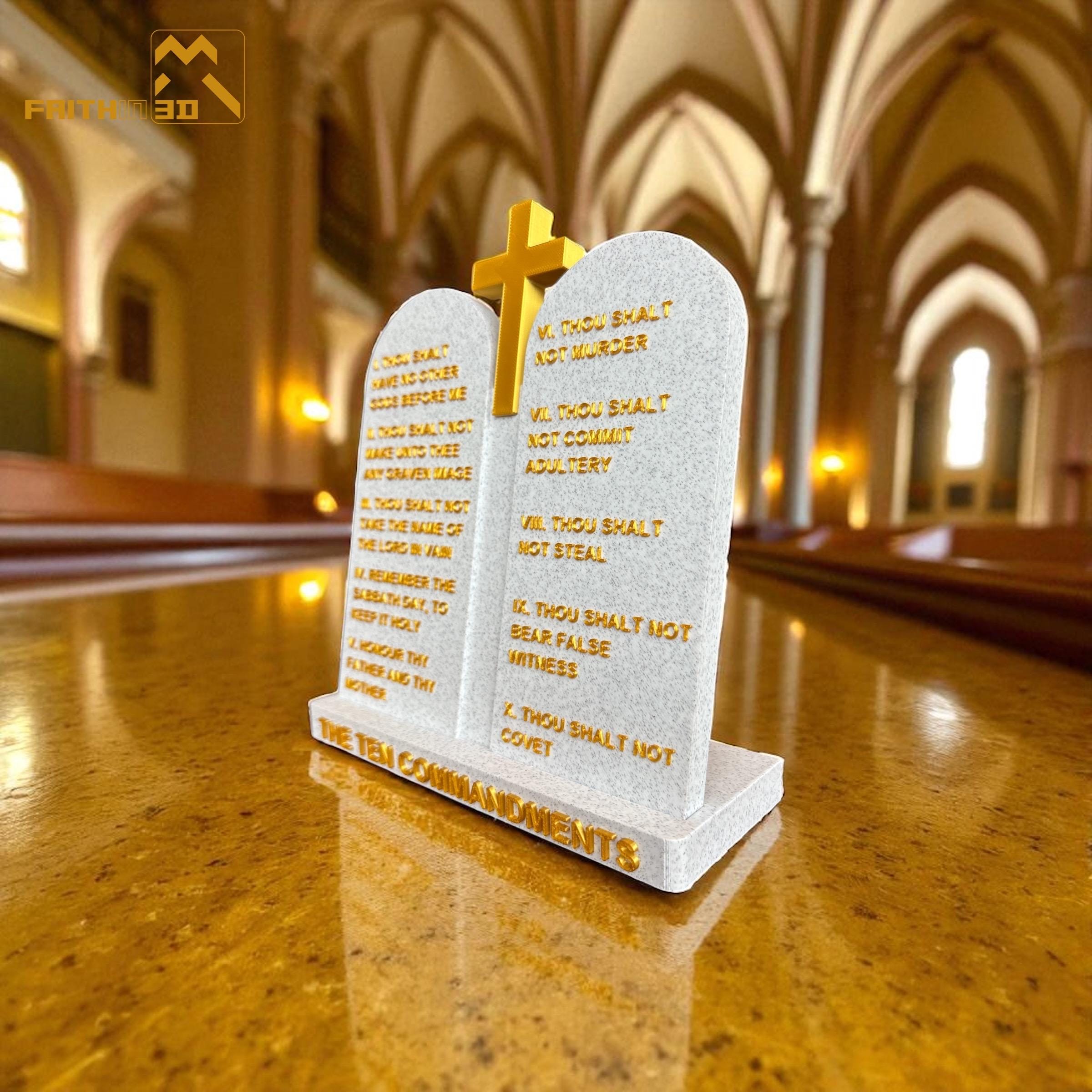 Freestanding Ten Commandments Tablet With Cross, 7.5in Tall, Christian ...