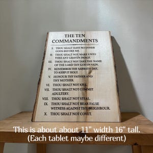 Tablet met tien geboden op hout met levende randen – Hebreeuws of Engels, lasergegraveerd, 3 maten afbeelding 8