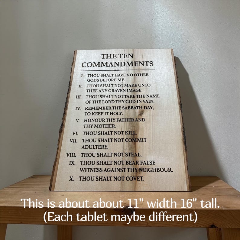 Tablet met tien geboden op hout met levende randen – Hebreeuws of Engels, lasergegraveerd, 3 maten afbeelding 8