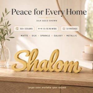 Shalom Freestanding Sign | Width 4–15 in | Script Decor | Peace Faith Home Decor Gift