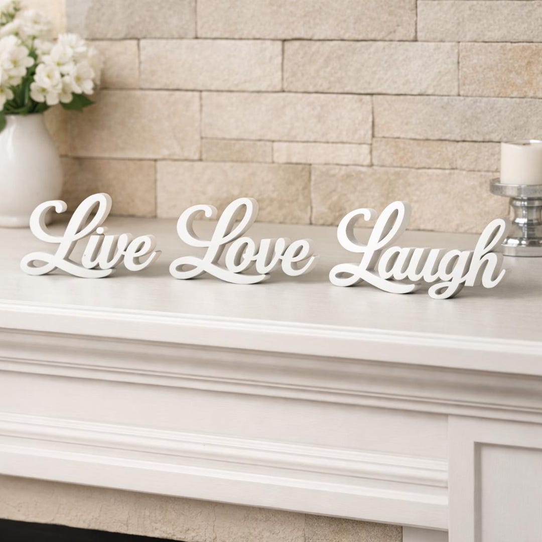 Live Laugh Love Sign Set, 3 Piece Freestanding Script Decor, Shelf ...