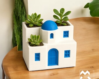 Santorini House Planter: Greek-Style 3D Art Home Decor