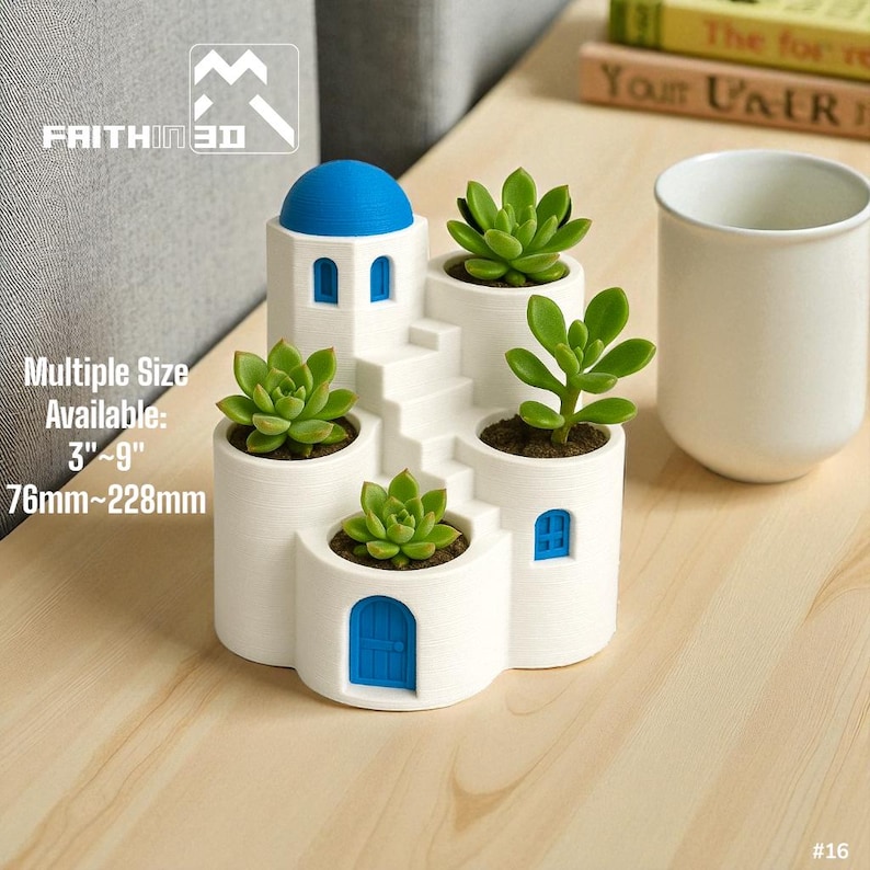 Santorini succulent pot House Planter: Greek-Style 3D Art Home Decor image 1