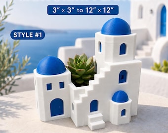 Maceta Santorini, maceta para suculentas, decoración del hogar con arte 3D de estilo griego, regalo único de Navidad, regalo de cumpleaños, regalo de aniversario