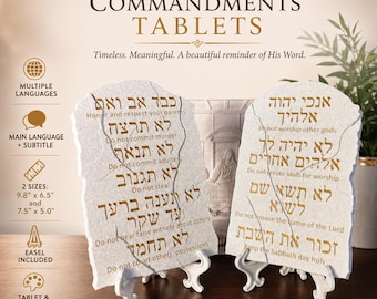 Personalized Ten Commandments Tablets | Multi Language Plaque | Baptism Easter Gift | Custom Sizes