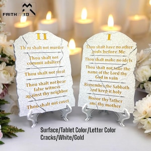 Zehn Gebote Tablets Gedenktafeln, Staffelei, Wand Kunst, Ostern, Taufe Geschenk, Hebräisch / Englisch, 24 x 16,5 cm oder 19,5 x 13 cm, weitere Farben