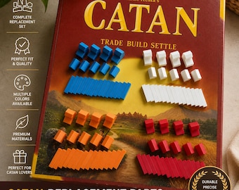 Catan Base Replacement Pieces Set – 24 Pieces (15 Roads, 4 Cities, 5 Settlements) | 30+ Colors