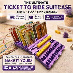 Ticket to Ride Suitcase V2.3、ゲームオーガナイザーとトレインボックス、カラーマッチングされた列車、駅、プレイヤーピース付き