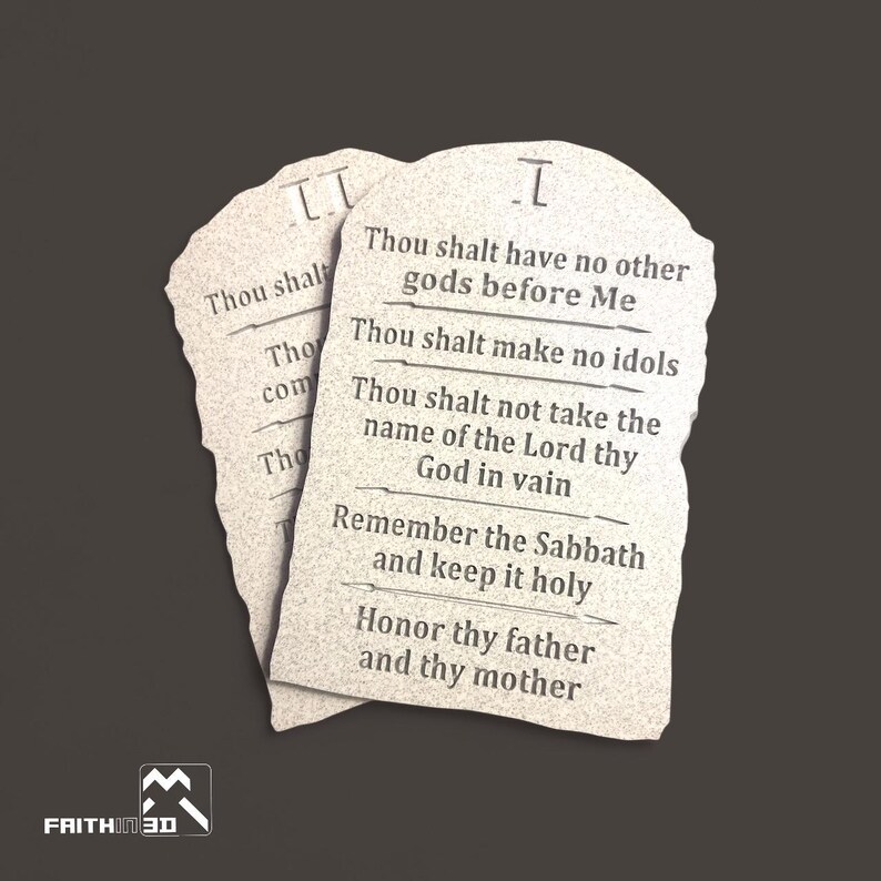 Ten Commandments Tablet Plaque: Marble Finish With Easel (9.8