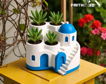 Santorini House Planter: Greek-Style 3D Art Home Decor