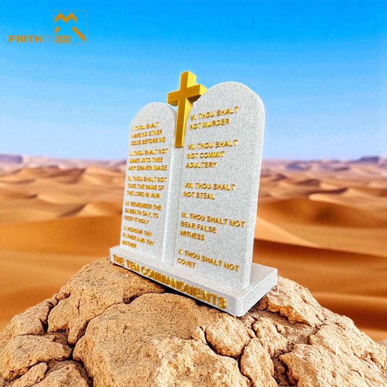 Freestanding Ten Commandments Tablet With Cross, 7.5in Tall, Christian ...