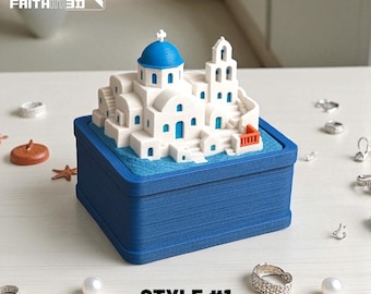 Santorini Jewelry Keepsake Box: Blue Dome Greek Decor