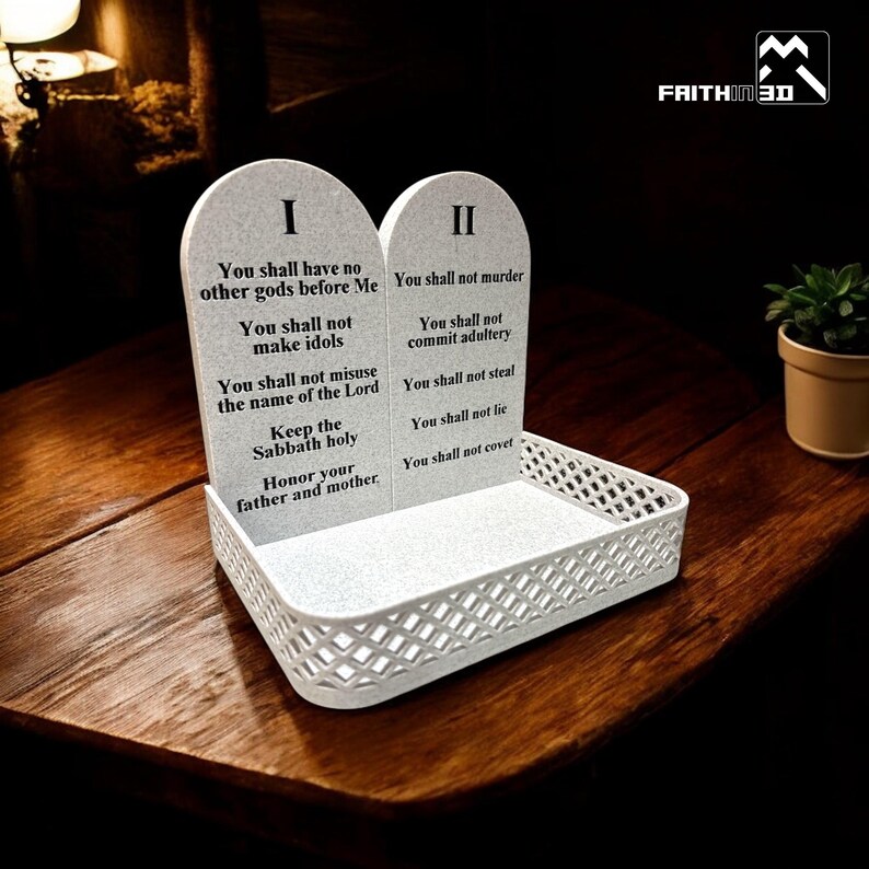 Ten Commandments Tablet Organizer | Marble-white Biblical Desk Tray or ...