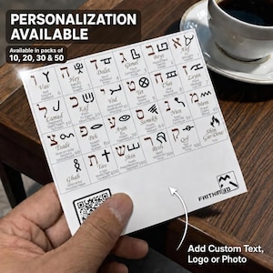 Pictographic Hebrew Alphabet Reference Cards, Customizable Packs of 10–50