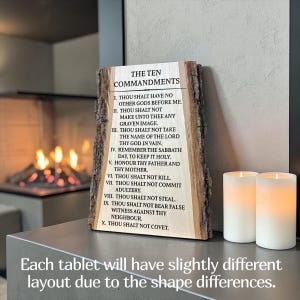 Tablet met tien geboden op hout met levende randen – Hebreeuws of Engels, lasergegraveerd, 3 maten afbeelding 5