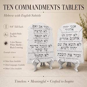 Ten Commandments Tablet Plaque: Marble Finish with Easel (9.8" x 6.5")