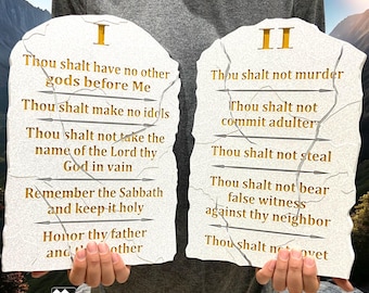 Ten Commandments Wall Art Tablet Plaque, Up to 14.2&quot; x 9.5&quot; x 0.7&quot;, Multiple languages, sizes and color options.