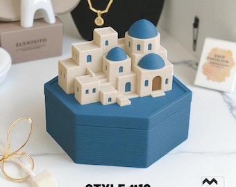 Santorini Jewelry Keepsake Box: Blue Dome Greek Decor,Valentines Day gift